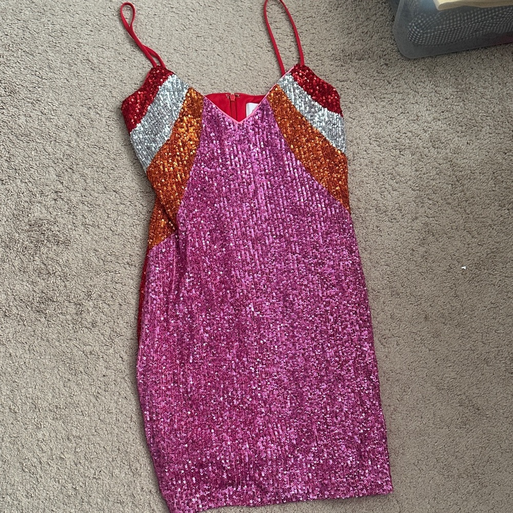 Super Cute & Fun Sequin Mini Dress - Pink, Red, Orange, Silver